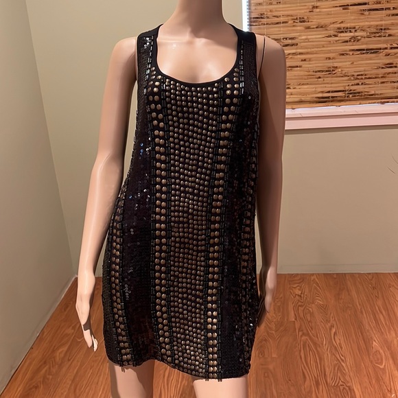 Design History Embellished Black Tank Style Cute Cocktail Dress Size L